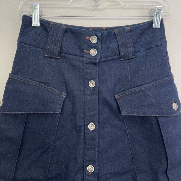 Massimo Dutti Womens 6 A Line Denim Skirt With Button Front & Pockets - Picture 2 of 8